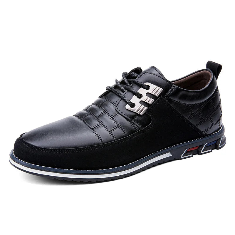 Breathable Casual Leather Sneakers black