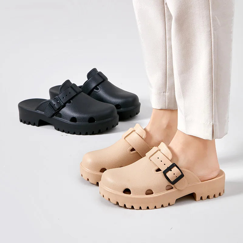 Breathable Clogs with Thick Sole khaki1