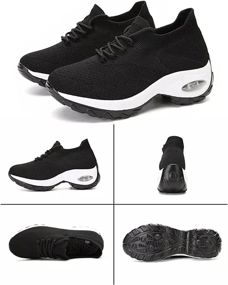 Breathable & Comfortable Knit Sneakers with High Heel black and white1