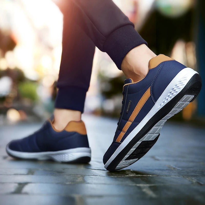 Comfortable Casual Trainers in PU Leather blue1