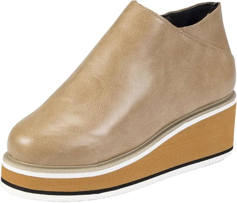 Comfortable Leather Wedge Ankle Boots beige4