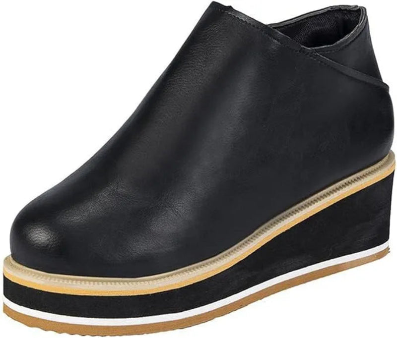 Comfortable Leather Wedge Ankle Boots black1