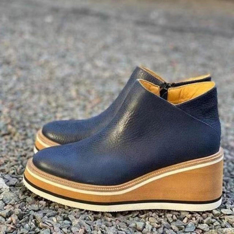 Comfortable Leather Wedge Ankle Boots blue