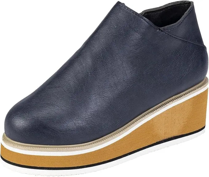 Comfortable Leather Wedge Ankle Boots blue5