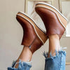 Comfortable Leather Wedge Ankle Boots brown