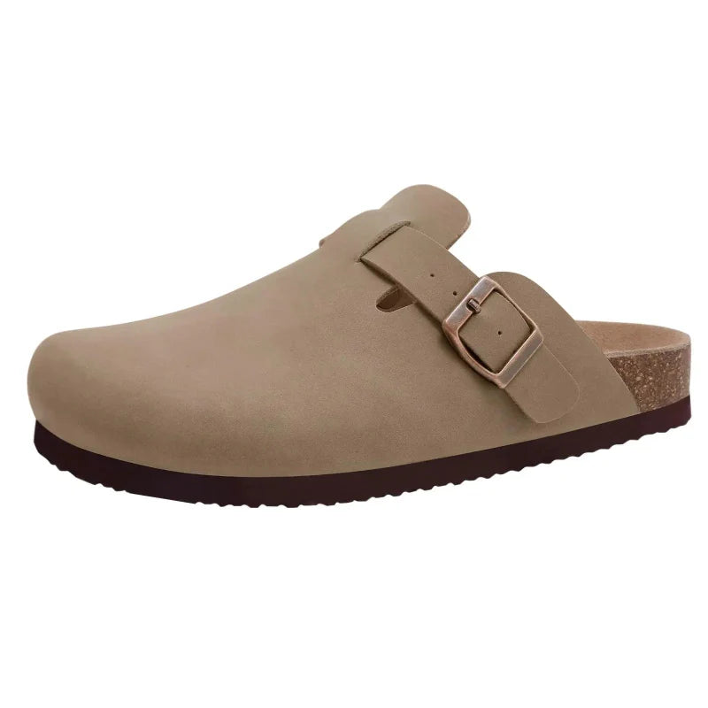 Comfortable Suede & Cork Clogs apricot