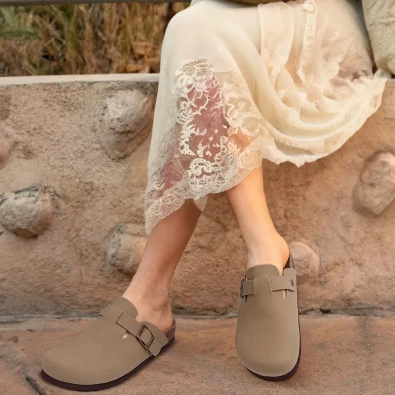 Comfortable Suede & Cork Clogs apricot1