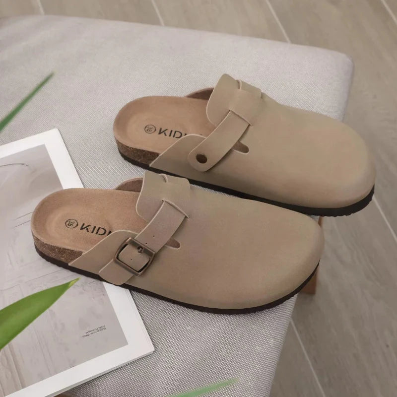 Comfortable Suede & Cork Clogs apricot3