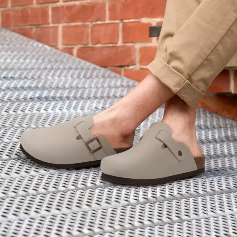 Comfortable Suede & Cork Clogs grey1
