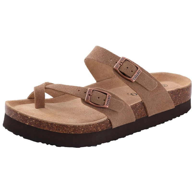 Comfortable Suede Sandals with Cork Sole apricot
