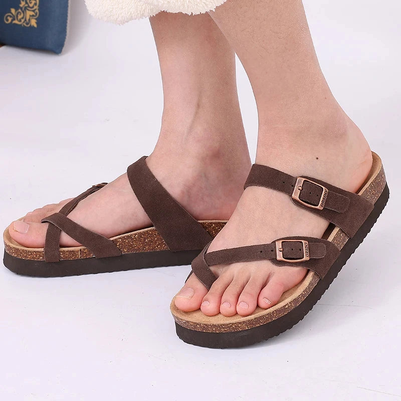 Comfortable Suede Sandals with Cork Sole brown1