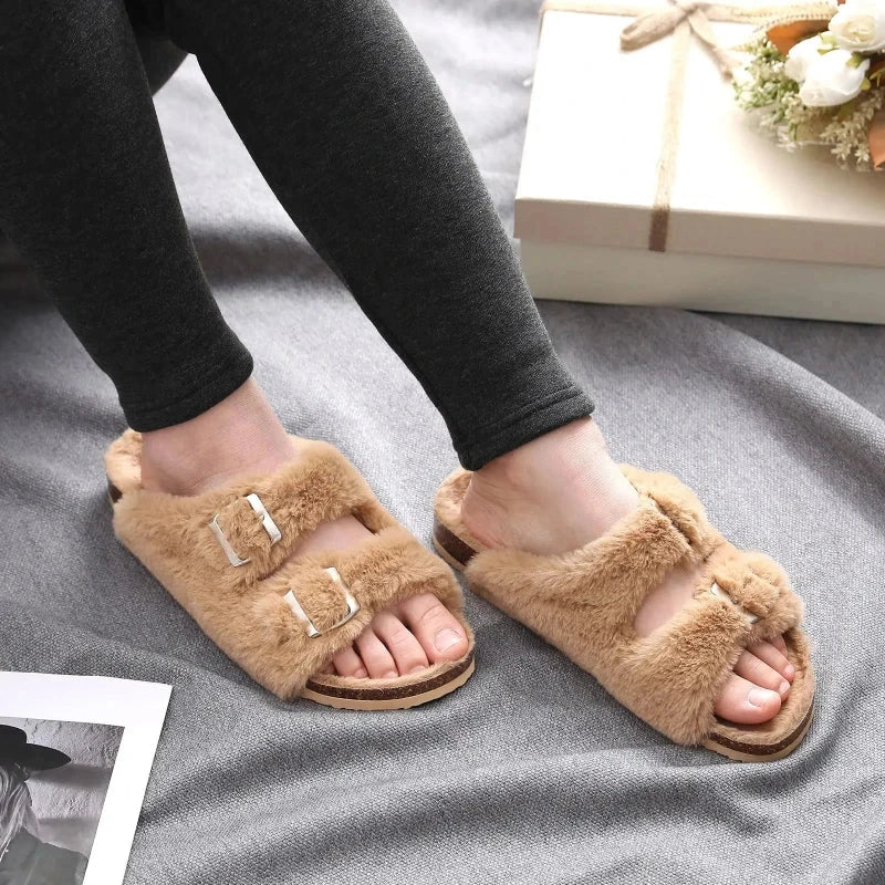 Comfortable & Warm Fur-Lined Boston Sandals brown1
