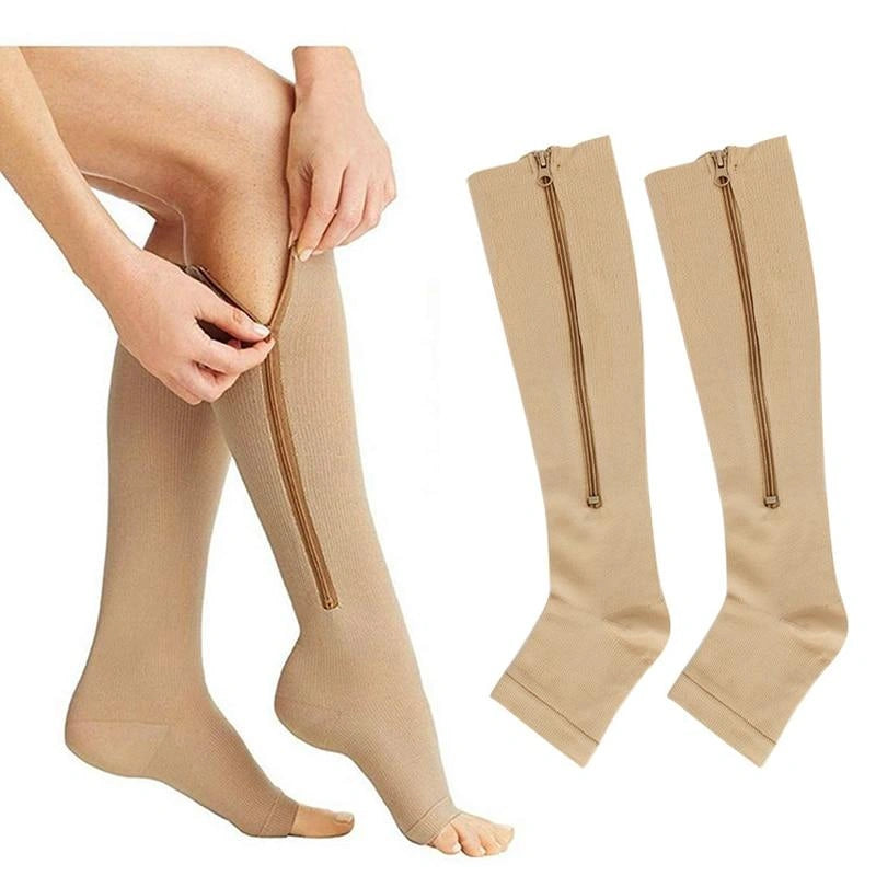 Easy-Wear Zipper Compression Socks - Comfortable & Supportive beige