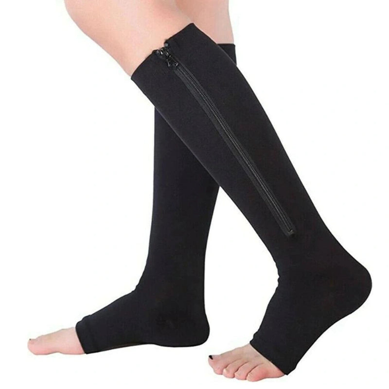 Easy-Wear Zipper Compression Socks - Comfortable & Supportive black