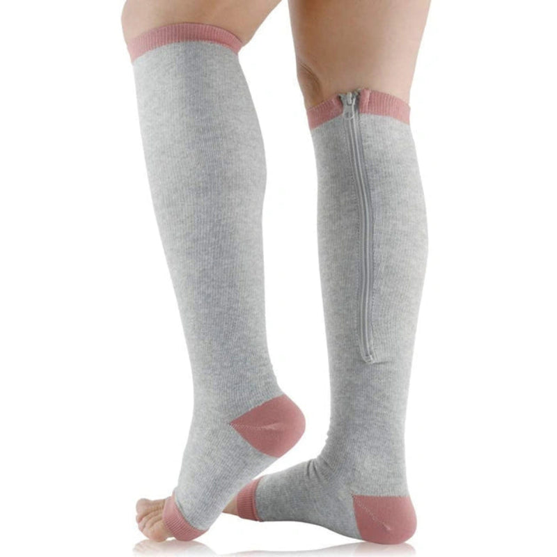 Easy-Wear Zipper Compression Socks - Comfortable & Supportive gray