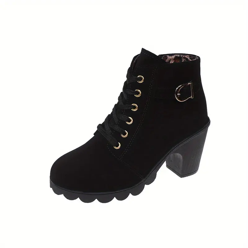 Lace-Up Chunky Heel Ankle Boots black