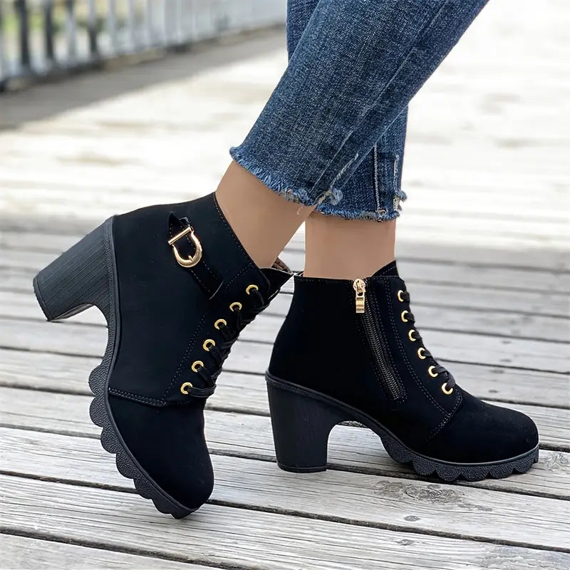 Lace-Up Chunky Heel Ankle Boots black1