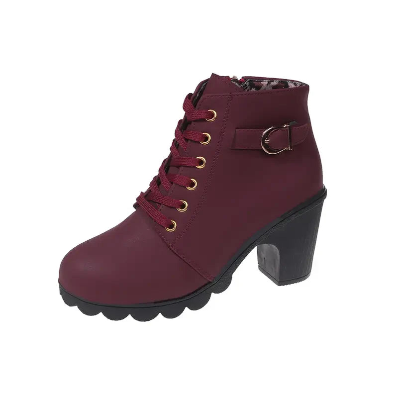 Lace-Up Chunky Heel Ankle Boots burgundy