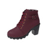 Lace-Up Chunky Heel Ankle Boots burgundy