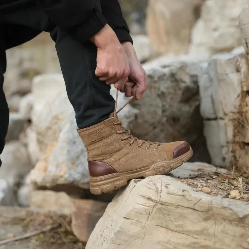 Lightweight Safety Boots with Steel Toe Cap khaki
