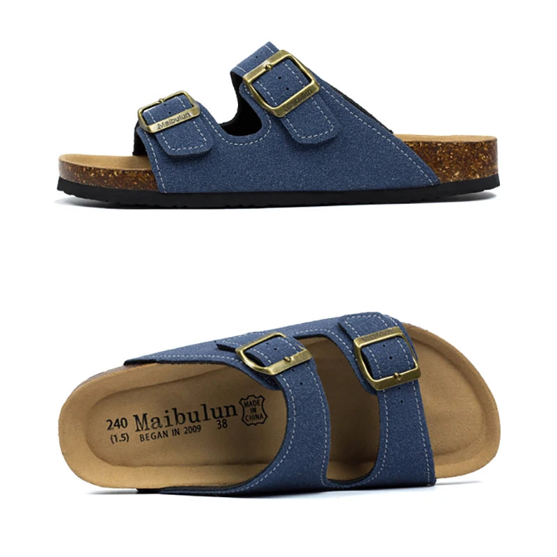 Lightweight Suede Cork Sandals blue