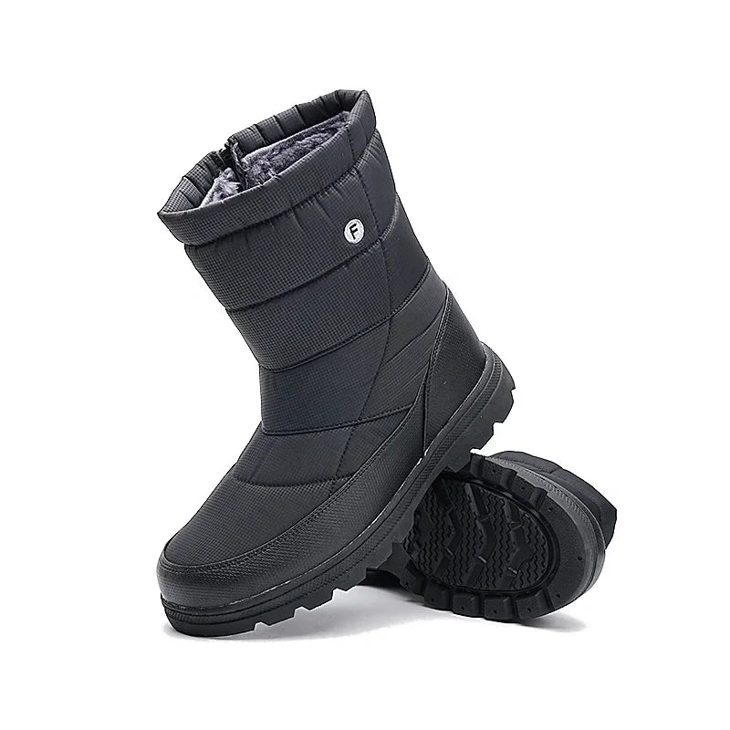 Long Plush Waterproof Snow Boots black