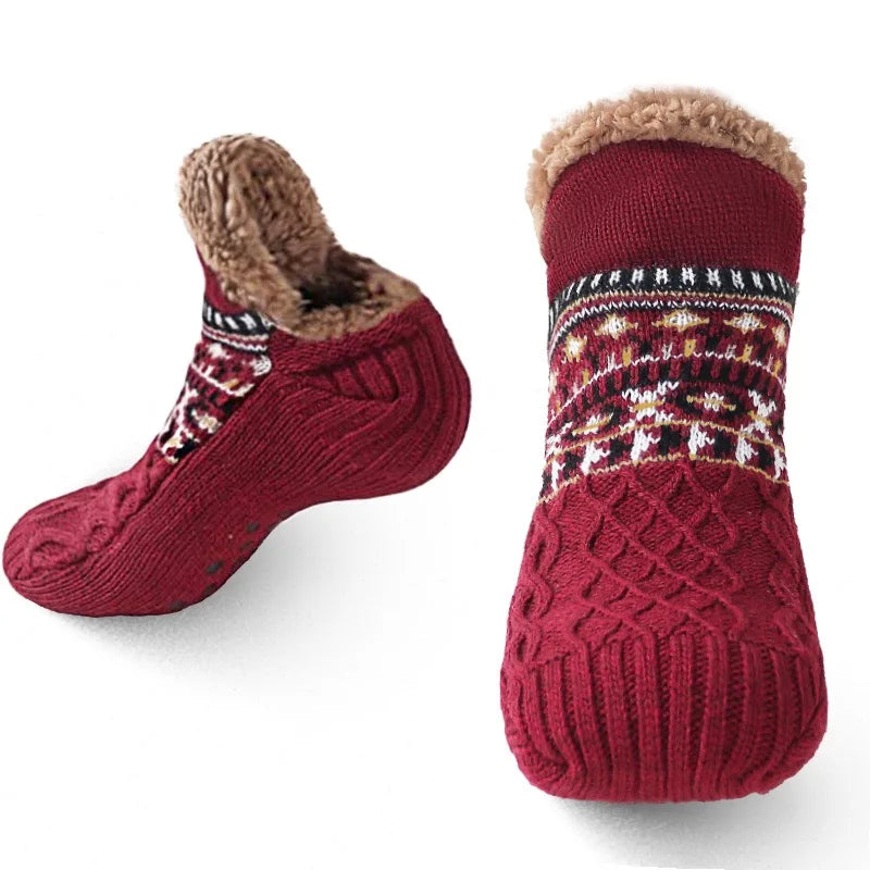 Non-Slip & Cozy Socks with Faux Fur Lining - Unisex red