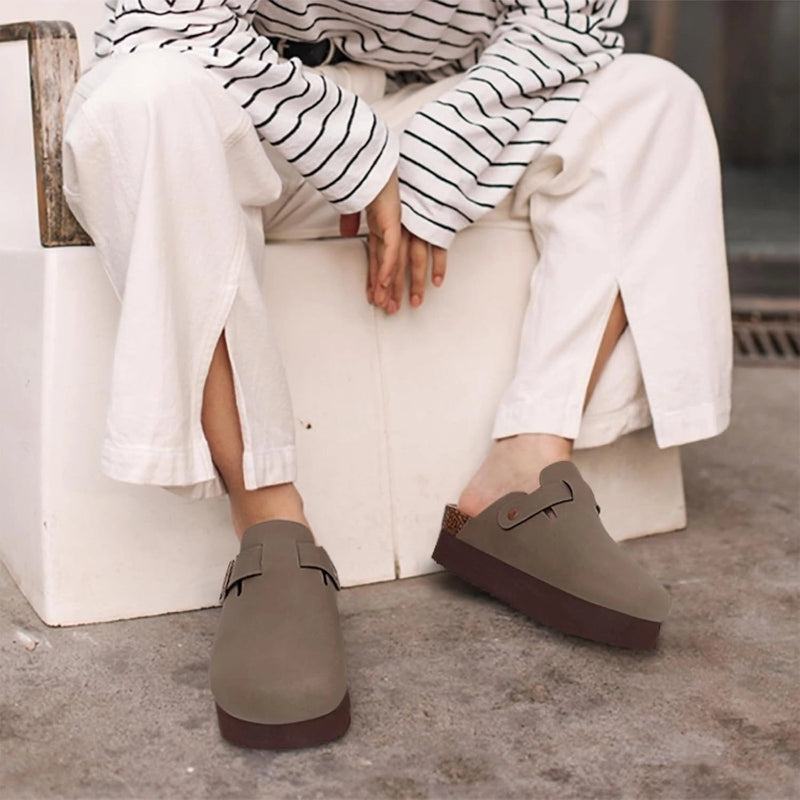 Non-Slip Leather Mules with Comfortable Cork Footbed - Unisex green1