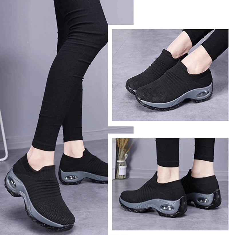 Ultra-Lightweight & Breathable Walking Sneakers - For Women black grey