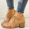 Vintage & Breathable Lace-Up Block Heels beige1