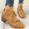 Vintage & Breathable Lace-Up Block Heels beige