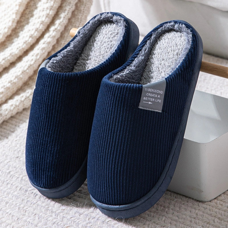 Warm & Anti-Slip Indoor Slippers with Fleece Lining - Unisex blue