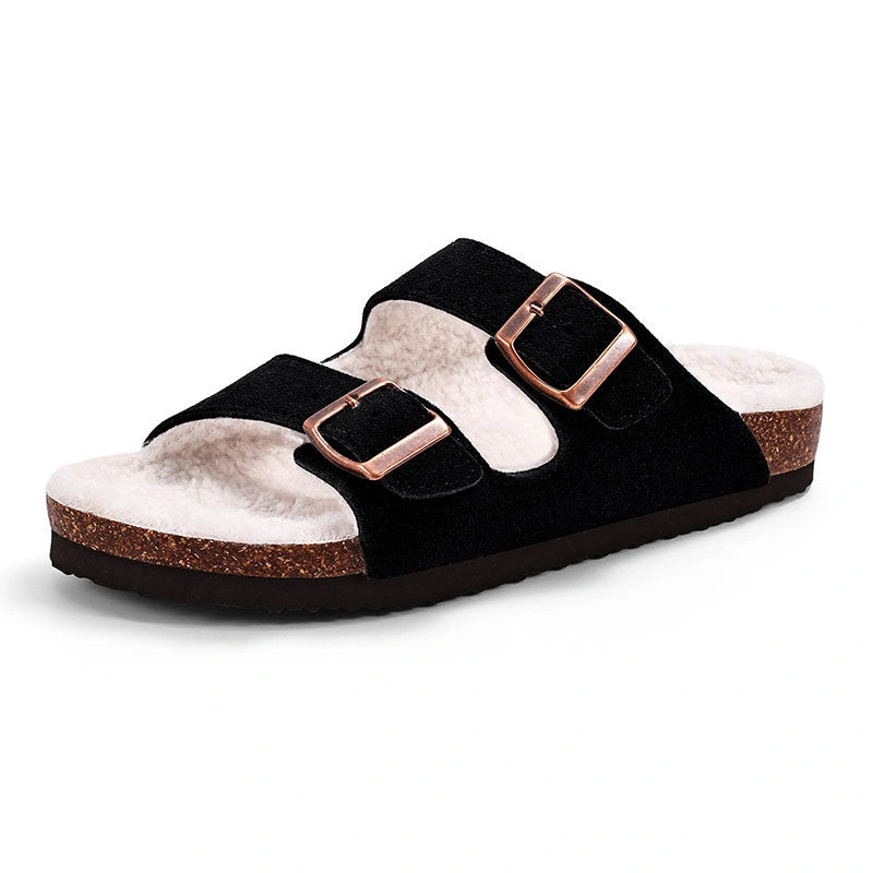 Warm Fleece-Lined Cork Sandals black