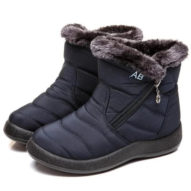 Warm Quilted Waterproof Winter Boots with Faux Fur Lining  blue