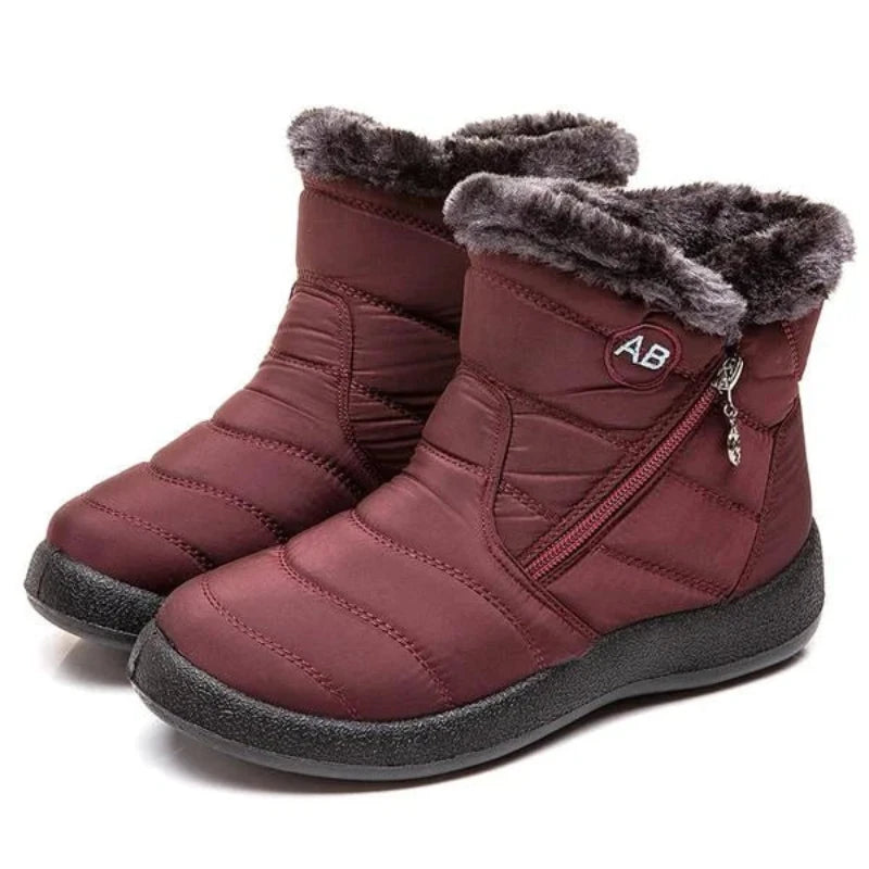 Warm Quilted Waterproof Winter Boots with Faux Fur Lining red