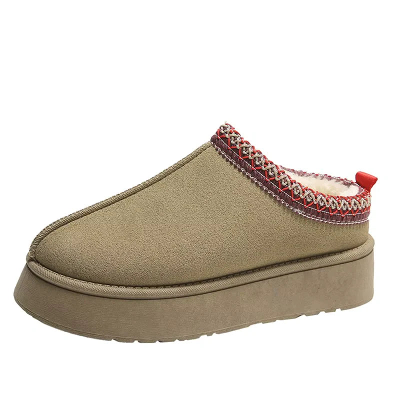 Warm & Soft Platform Slippers khaki