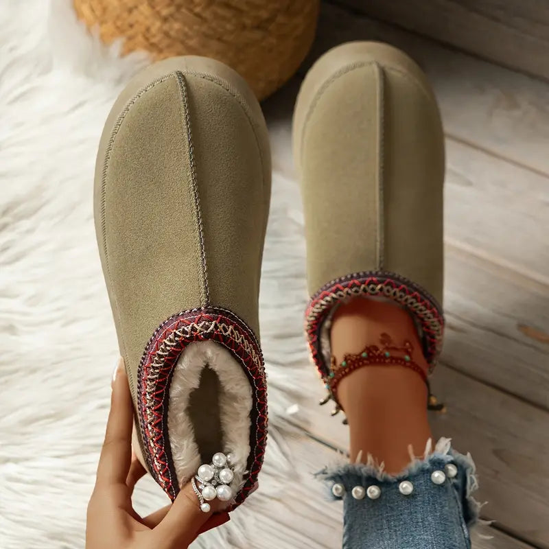 Warm & Soft Platform Slippers khaki1