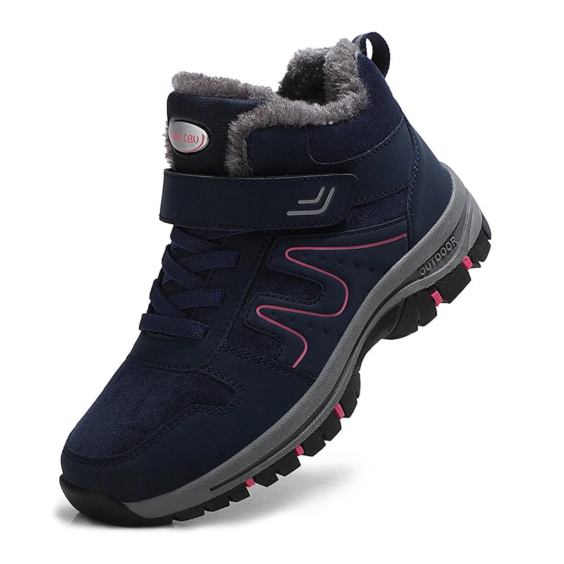 Warm Winter Ankle Boots with Waterproof Upper blue pink