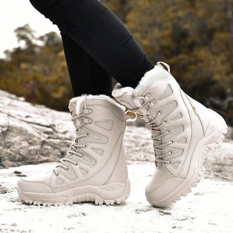 Waterproof Non-Slip Tactical Trekking Boots beige with fur