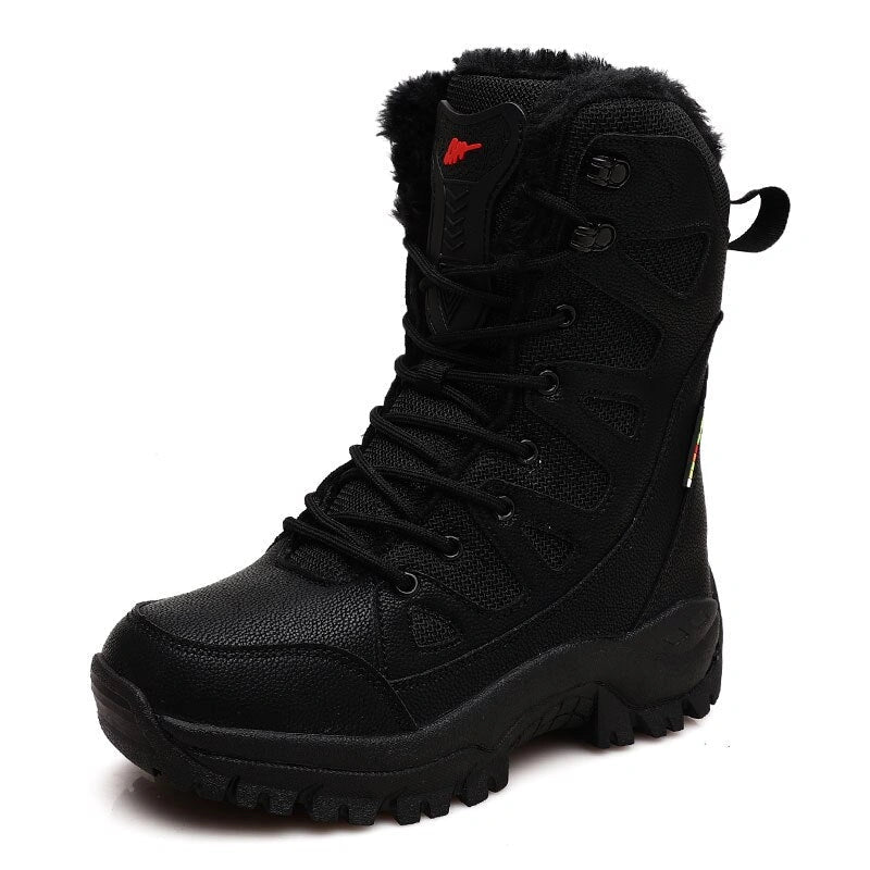  Waterproof Non-Slip Tactical Trekking Boots black with fur