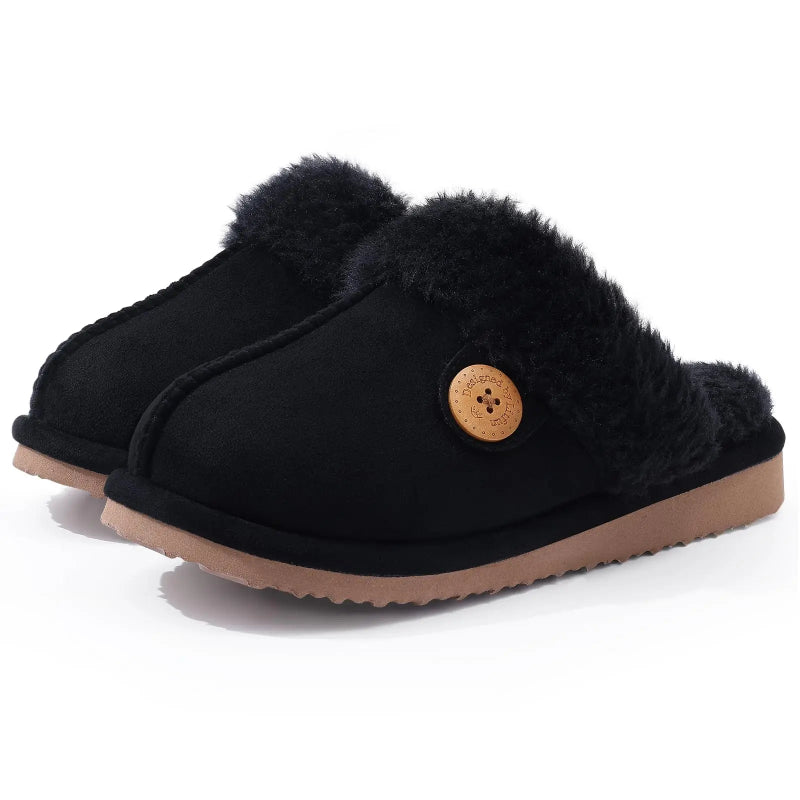 Winter Suede Slippers with Fleece Lining - Unisex black