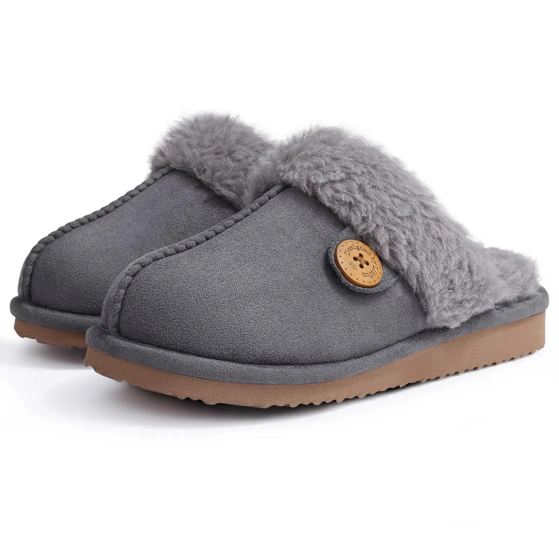 Winter Suede Slippers with Fleece Lining - Unisex grey